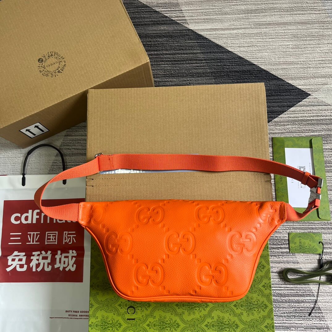gg 645093 fanny pack 28cm orange cowhide real leather