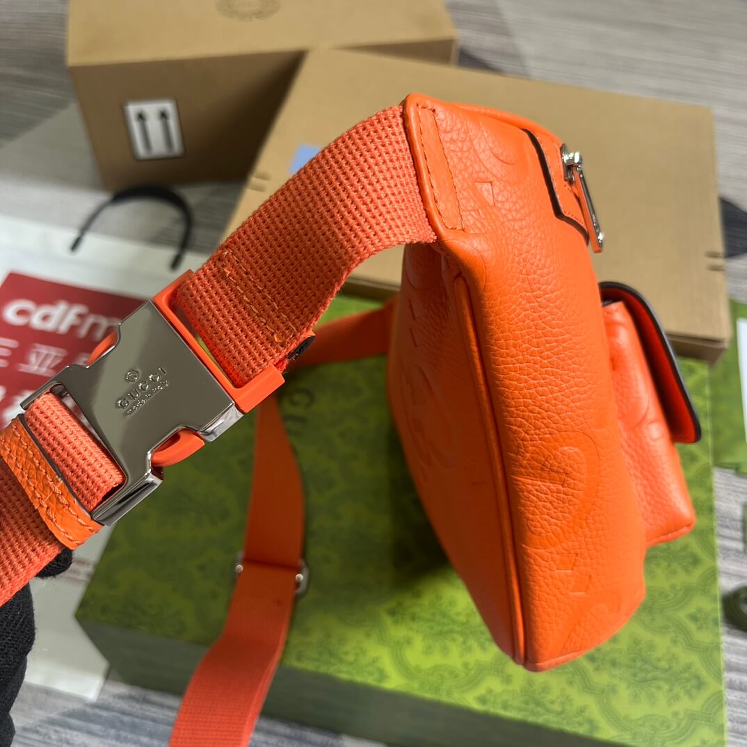 gg 645093 fanny pack 28cm orange cowhide real leather