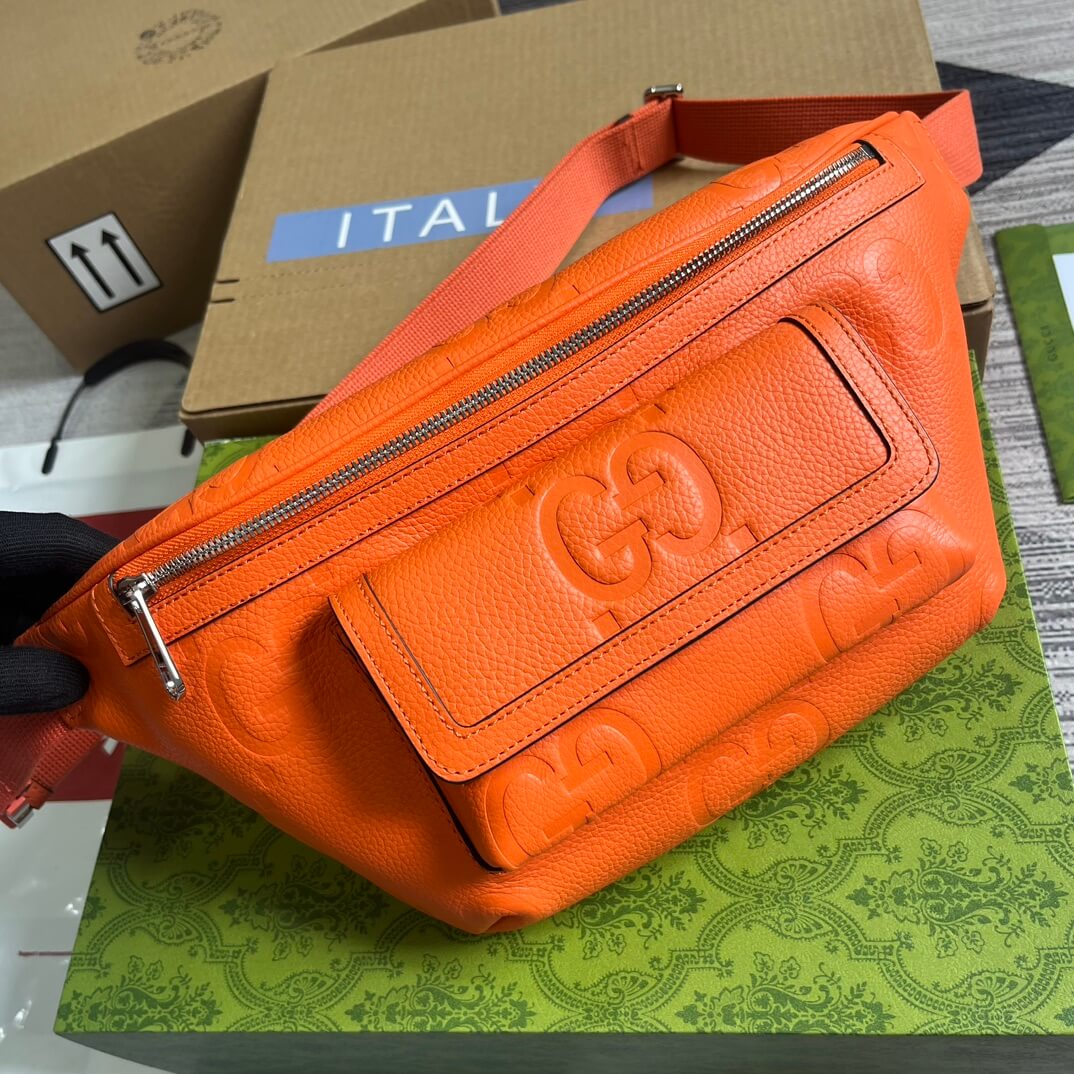 gg 645093 fanny pack 28cm orange cowhide real leather