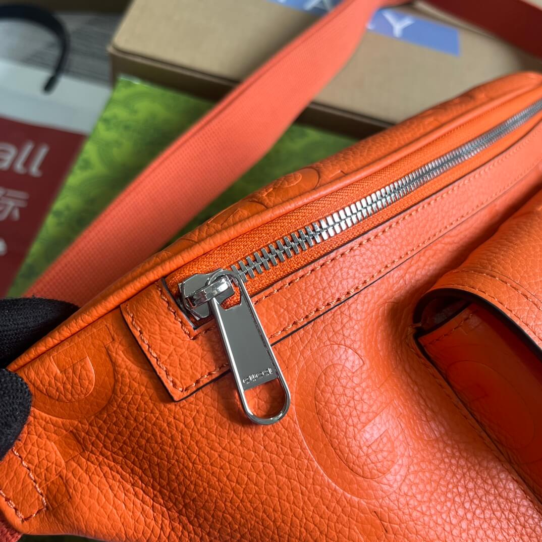 gg 645093 fanny pack 28cm orange cowhide real leather