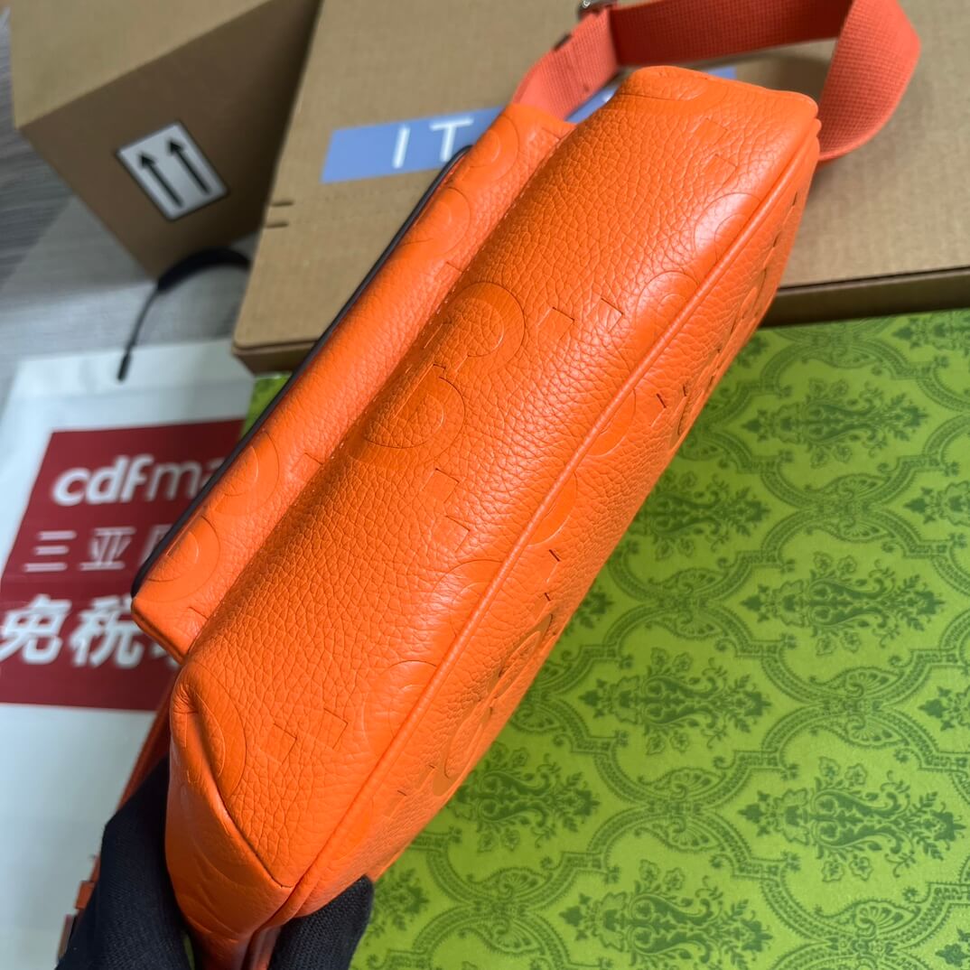 gg 645093 fanny pack 28cm orange cowhide real leather