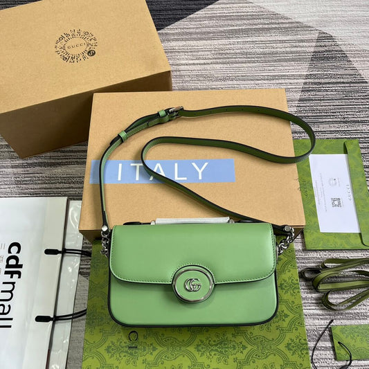 gg 739722 petite gg cross body bags 21cm light green leather
