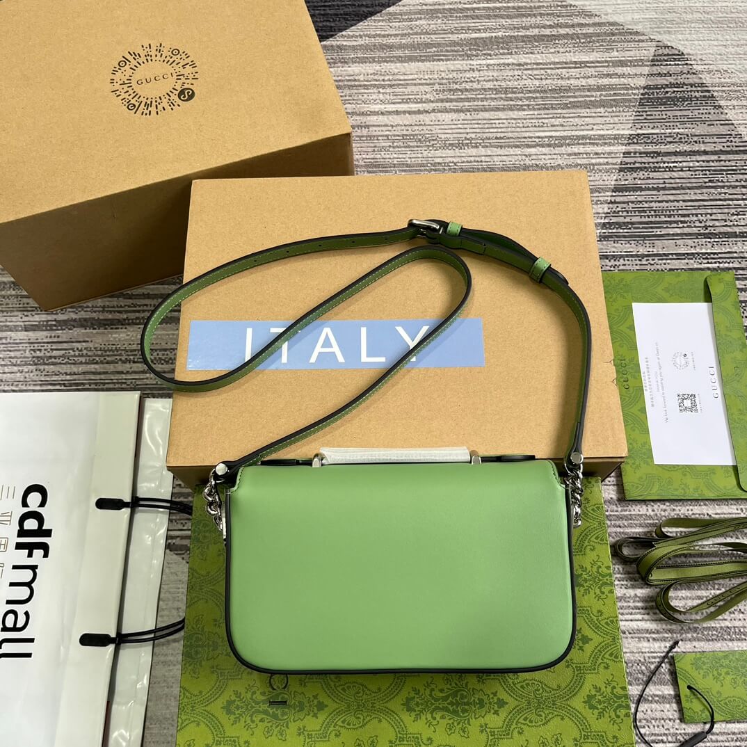 gg 739722 petite gg cross body bags 21cm light green leather