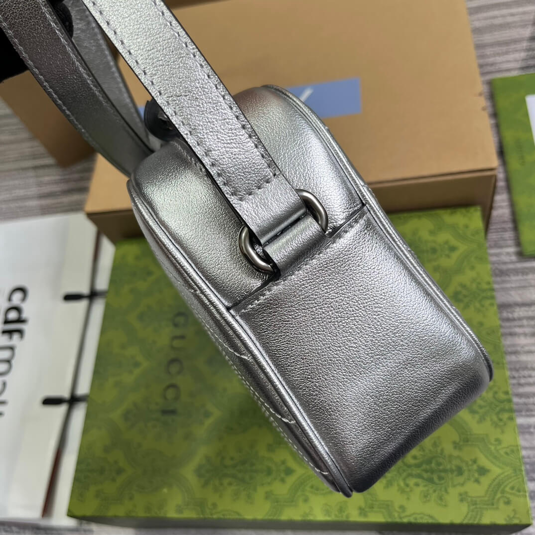 gg 742360 blondie shoulder bag 21cm silver leather free shipping