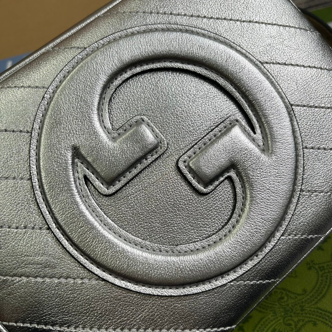 gg 742360 blondie shoulder bag 21cm silver leather free shipping
