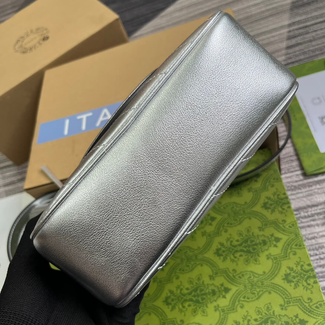 gg 742360 blondie shoulder bag 21cm silver leather free shipping