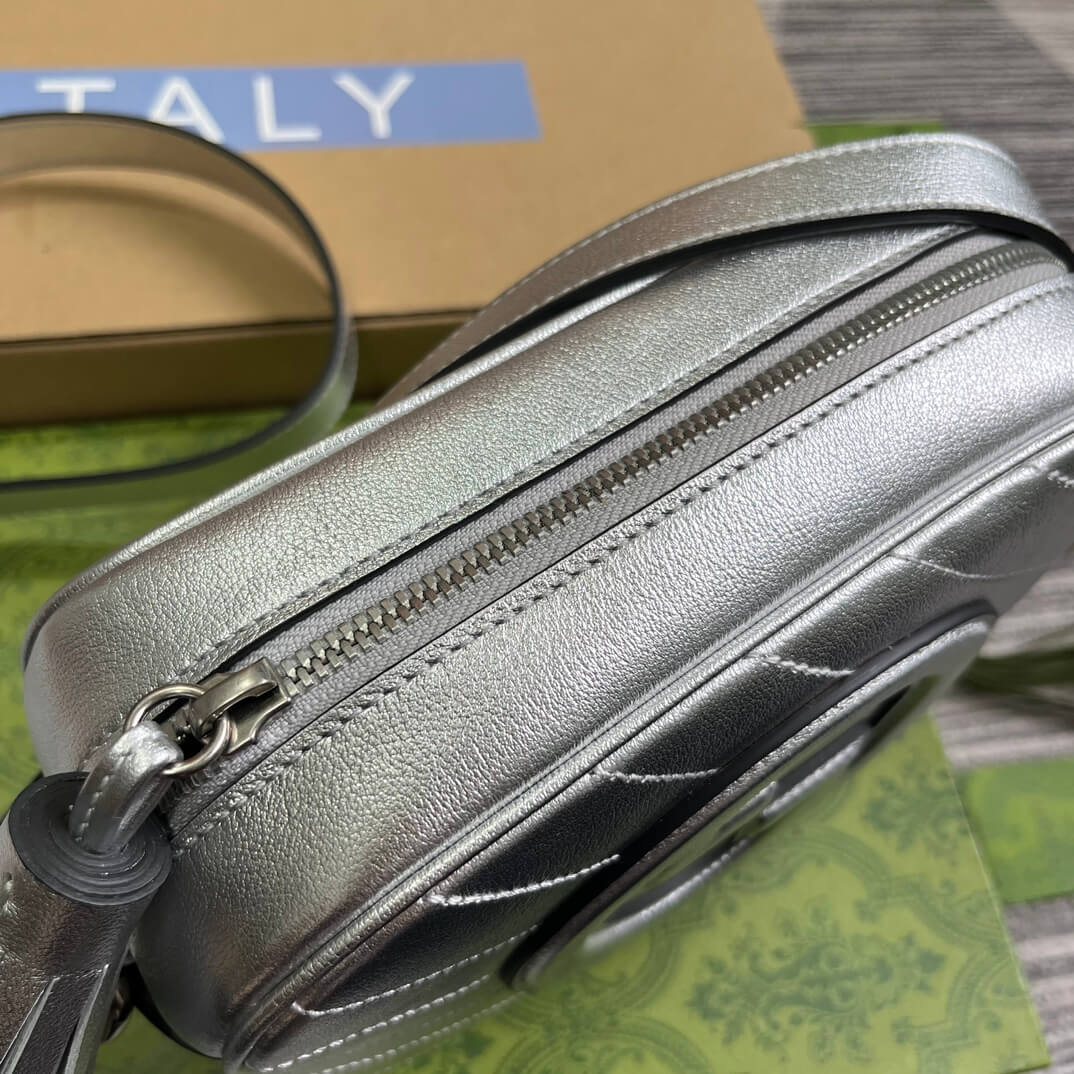 gg 742360 blondie shoulder bag 21cm silver leather free shipping