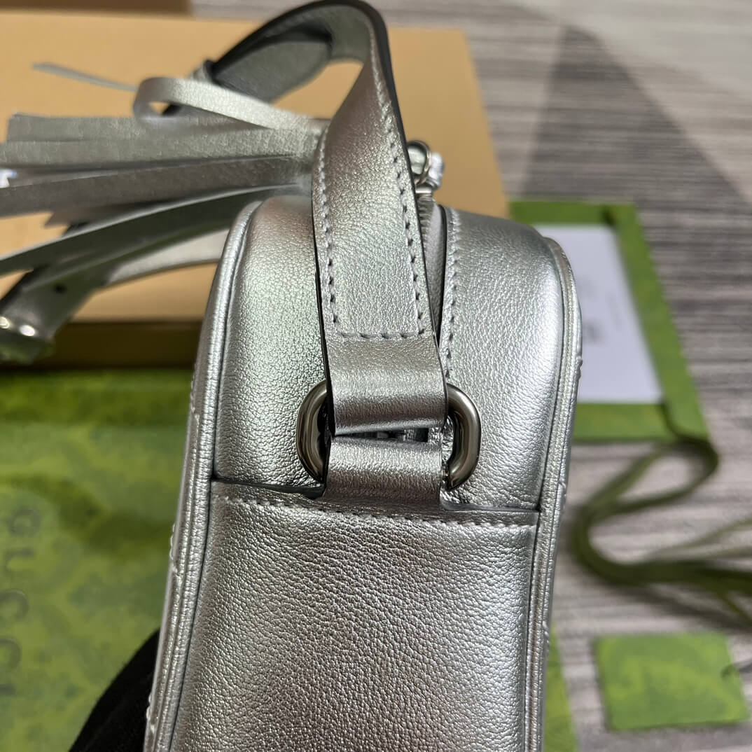 gg 742360 blondie shoulder bag 21cm silver leather free shipping