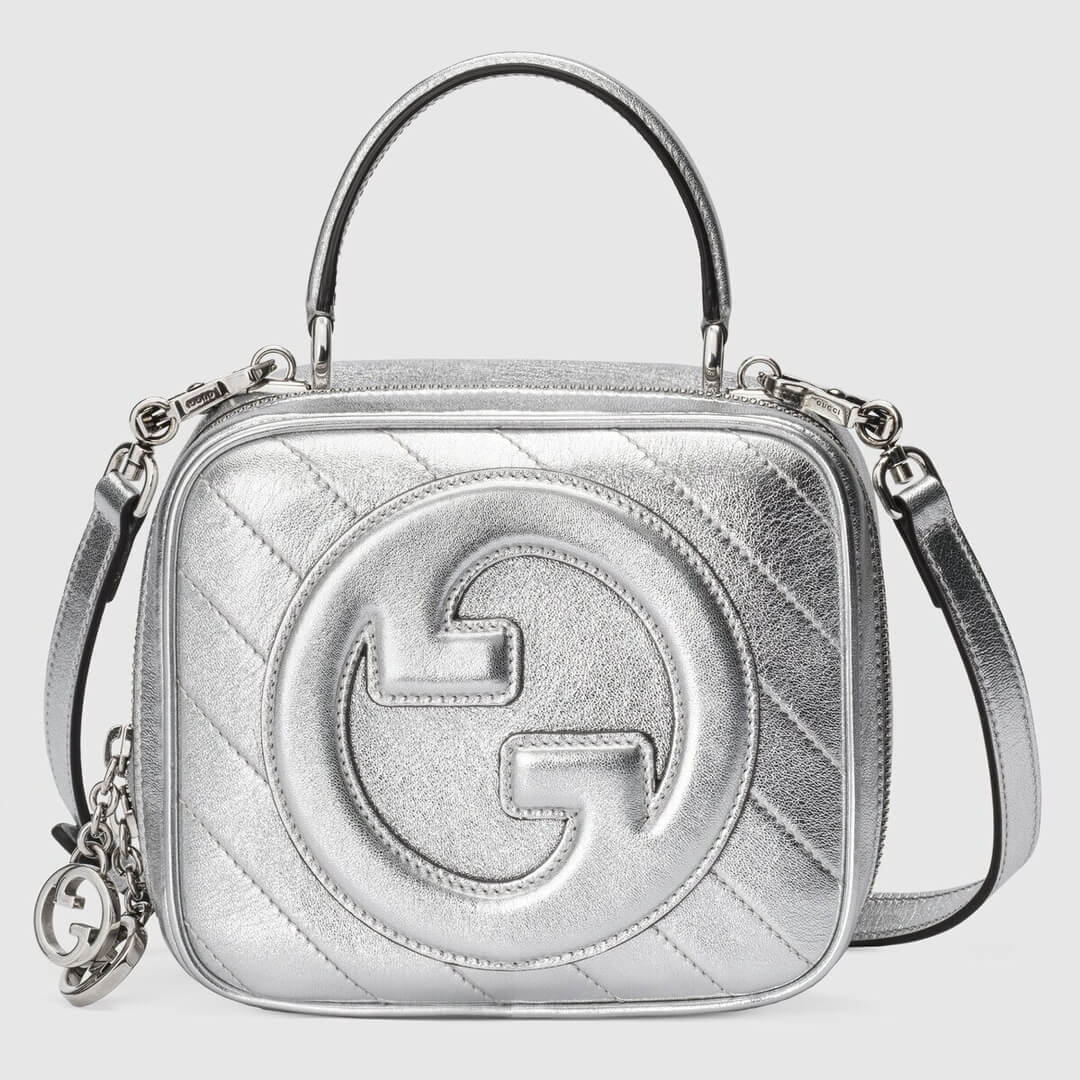 gg 744434 blondie handbag 17cm silver leather