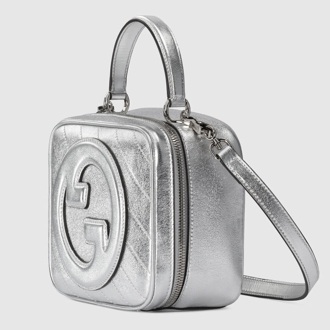 gg 744434 blondie handbag 17cm silver leather