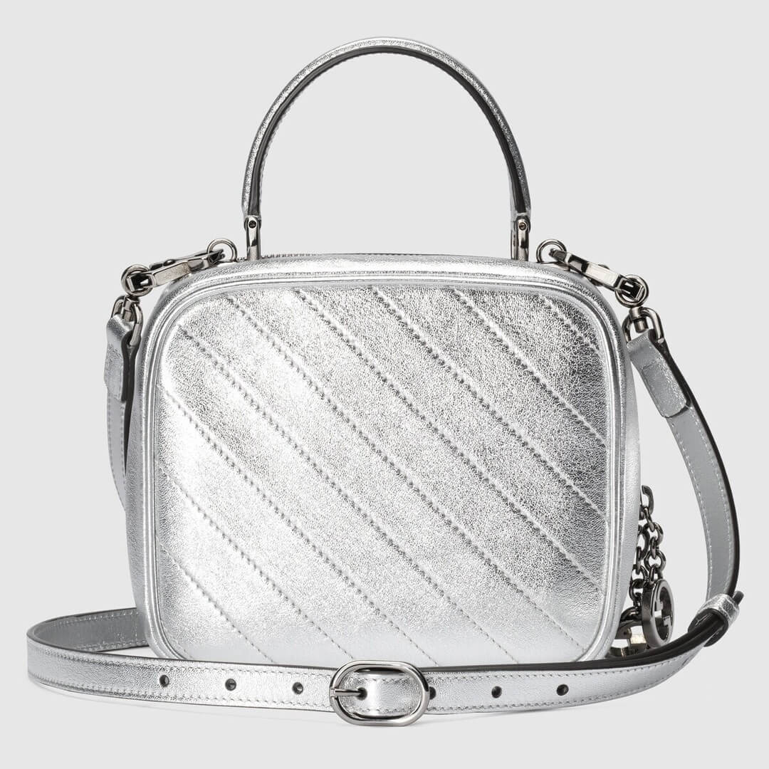 gg 744434 blondie handbag 17cm silver leather