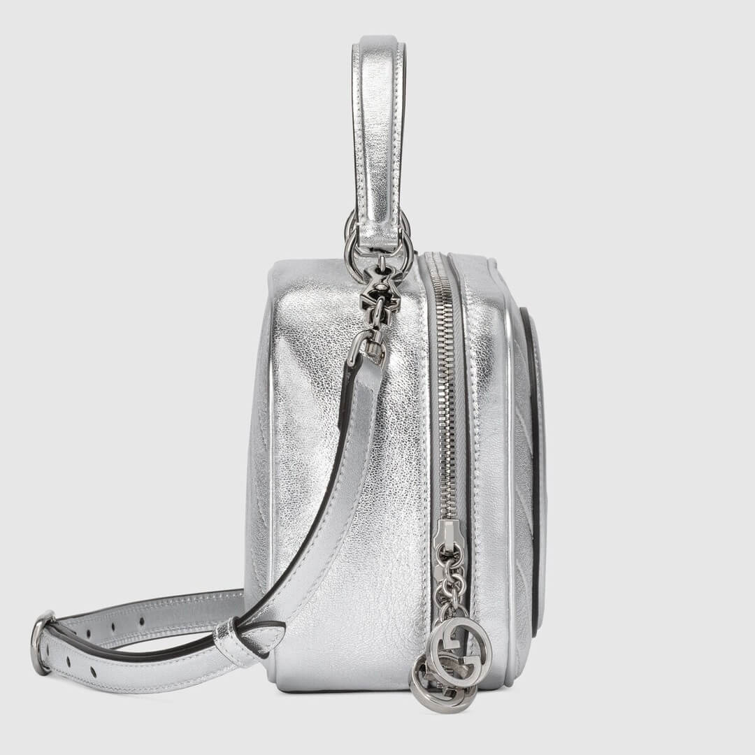 gg 744434 blondie handbag 17cm silver leather