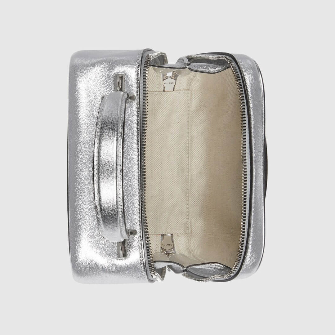 gg 744434 blondie handbag 17cm silver leather