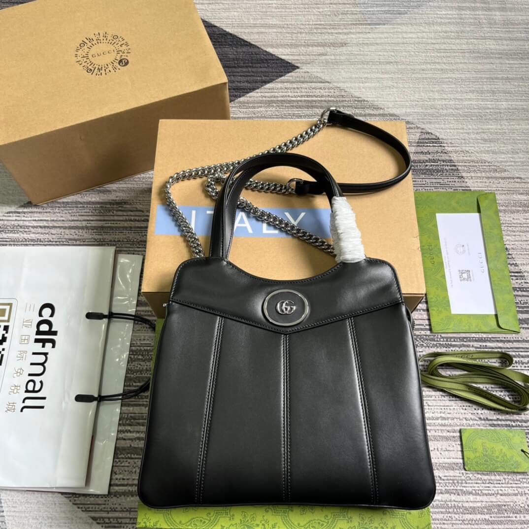 gg 745918 totes handbag 28cm black genuine leather