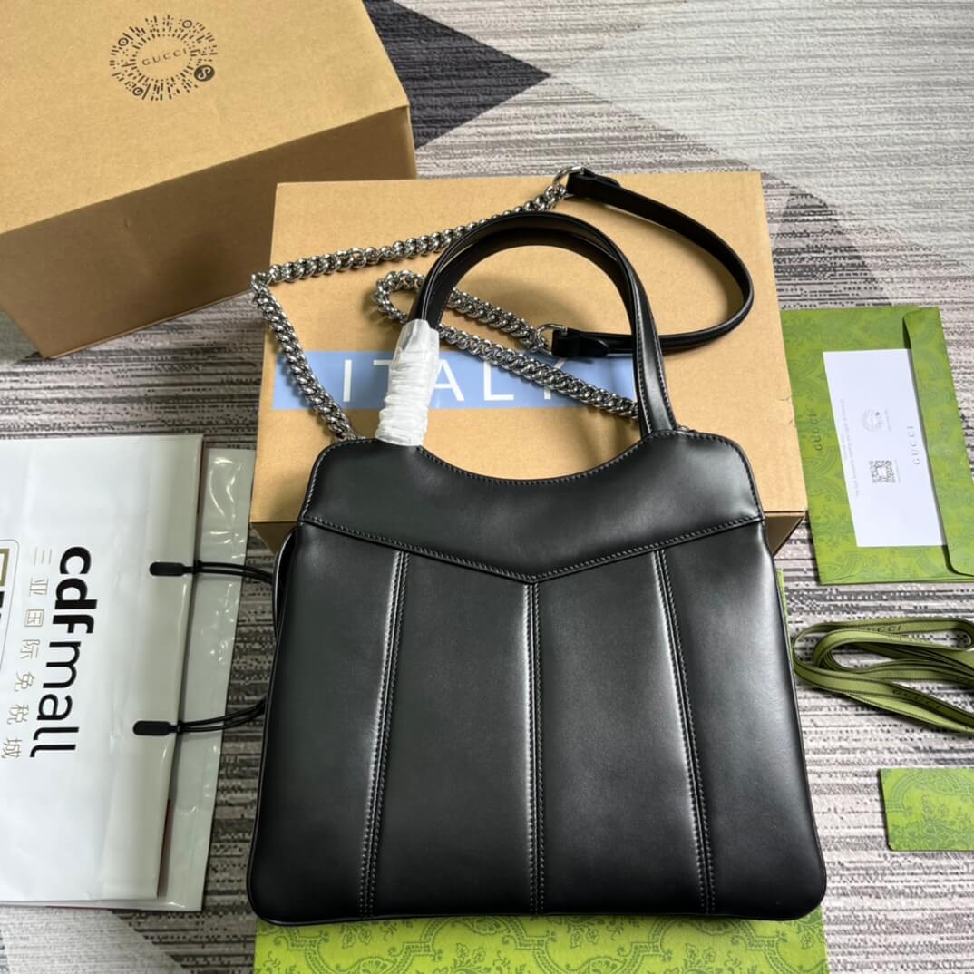 gg 745918 totes handbag 28cm black genuine leather