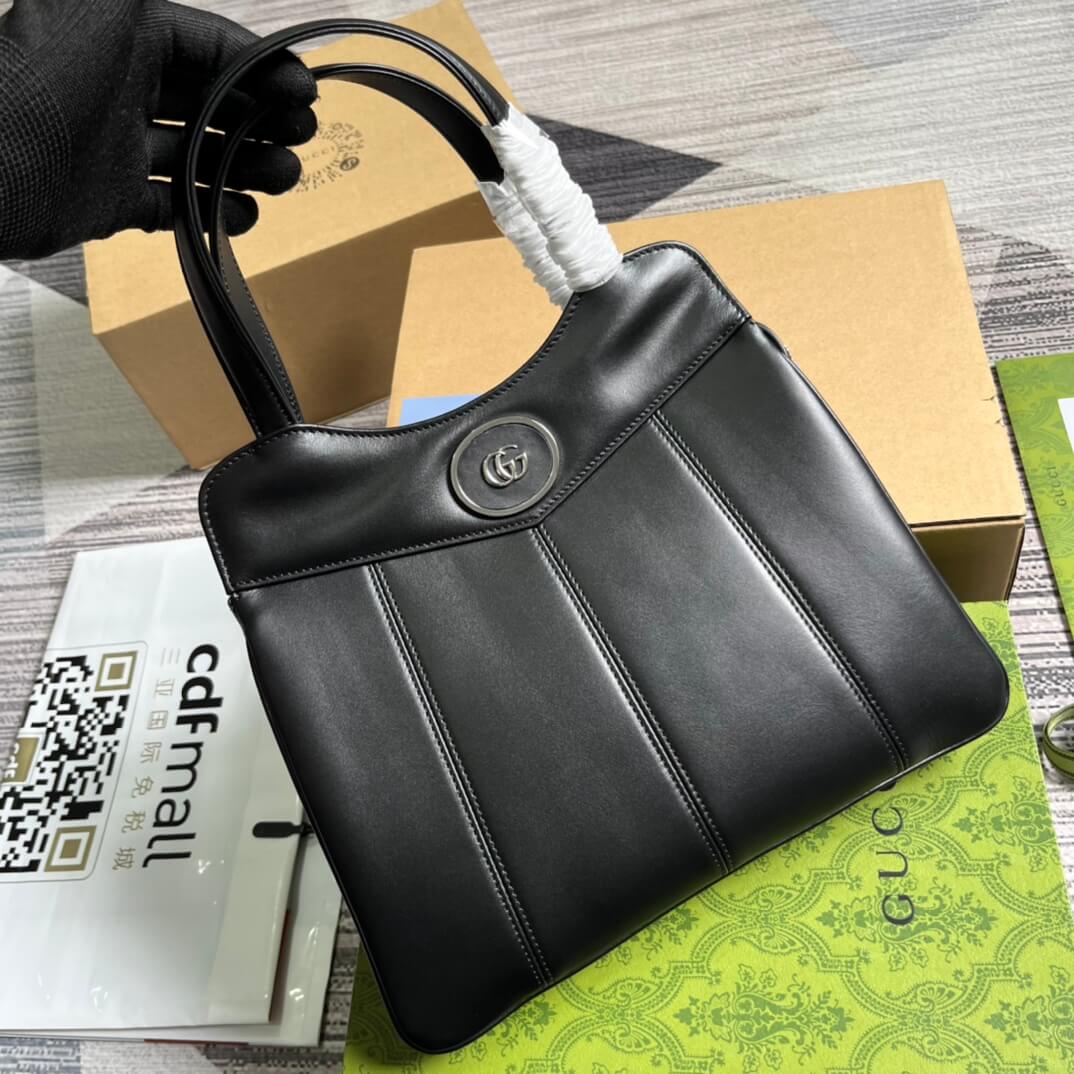 gg 745918 totes handbag 28cm black genuine leather