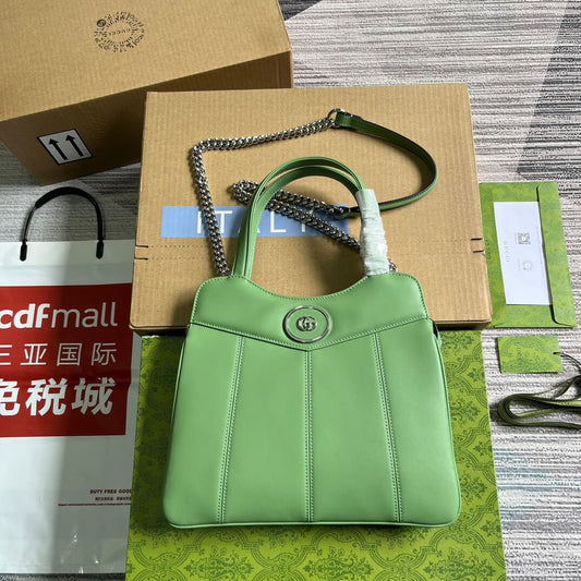 gg 745918 totes handbag 28cm light green genuine leather