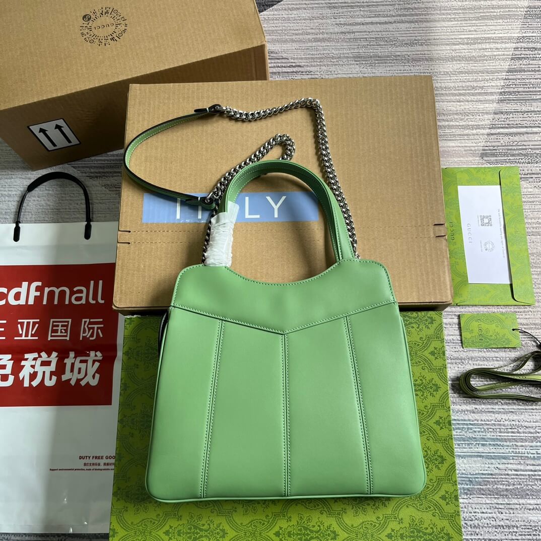 gg 745918 totes handbag 28cm light green genuine leather