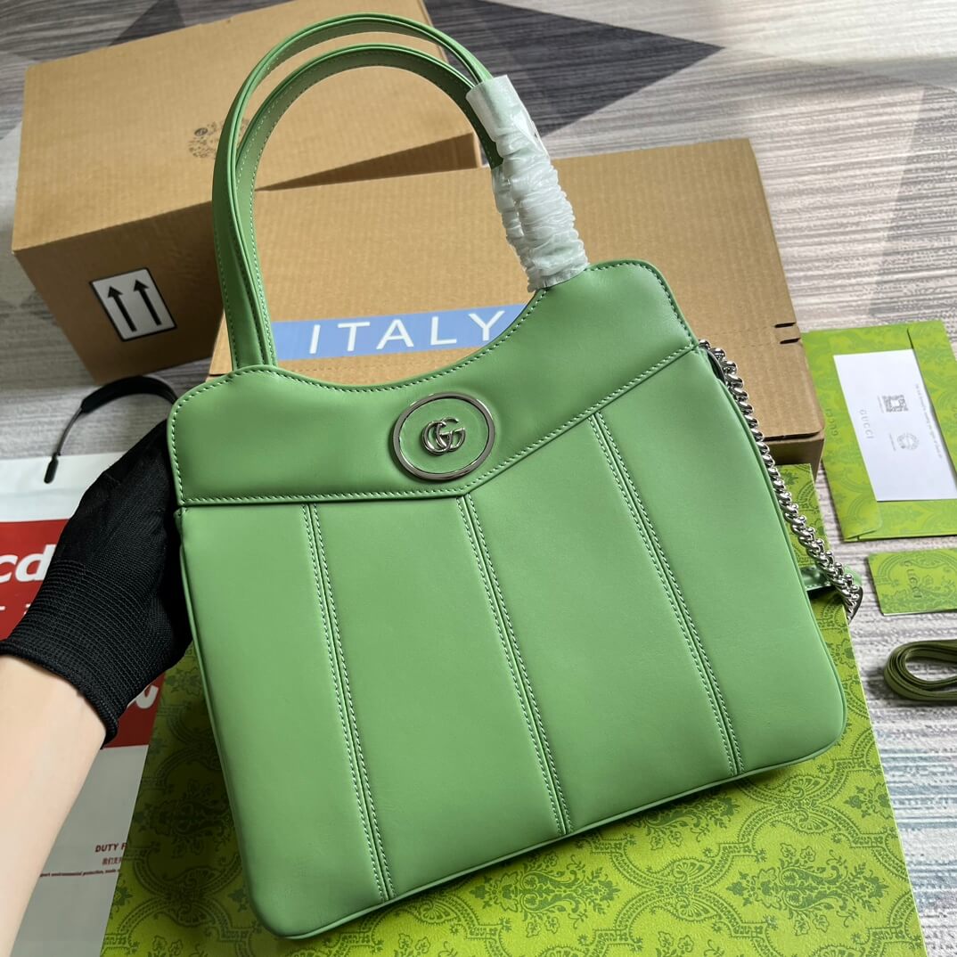 gg 745918 totes handbag 28cm light green genuine leather