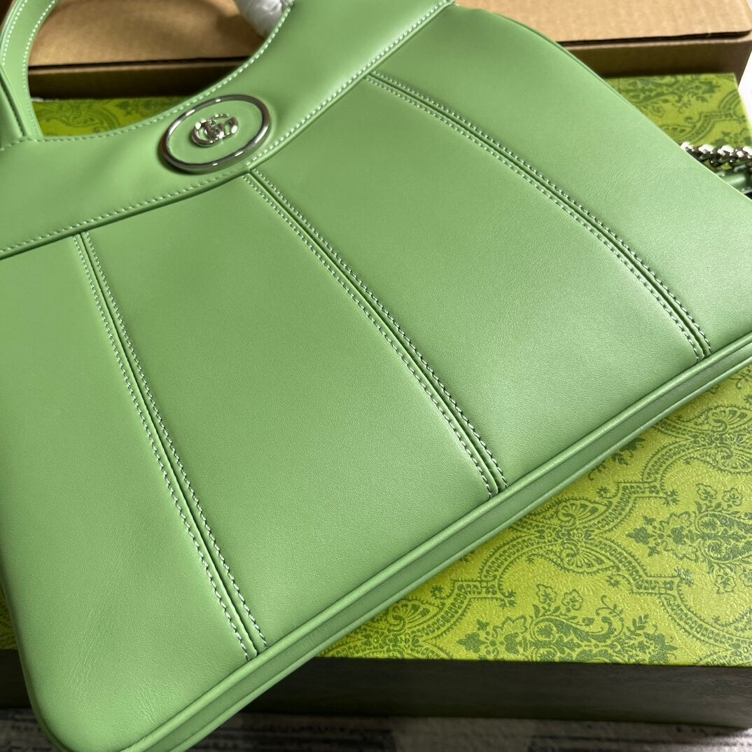 gg 745918 totes handbag 28cm light green genuine leather