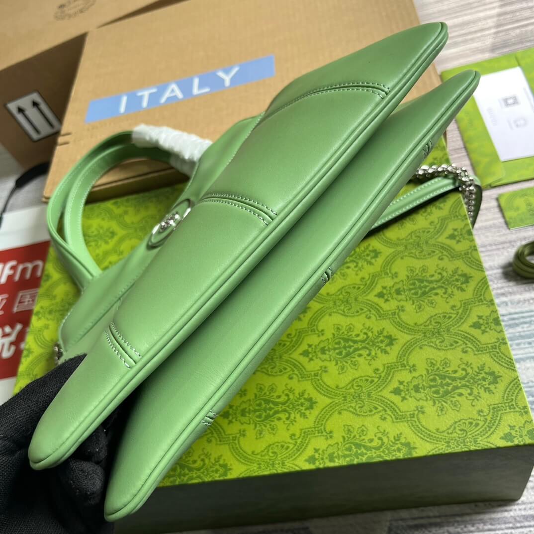 gg 745918 totes handbag 28cm light green genuine leather