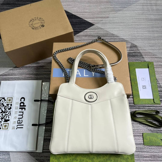 gg 745918 totes handbag 28cm white genuine leather