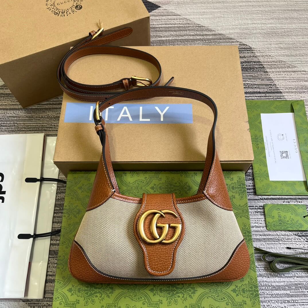 gg735106 aphrodite subaxillary bag 27cm brown canvas cowhide