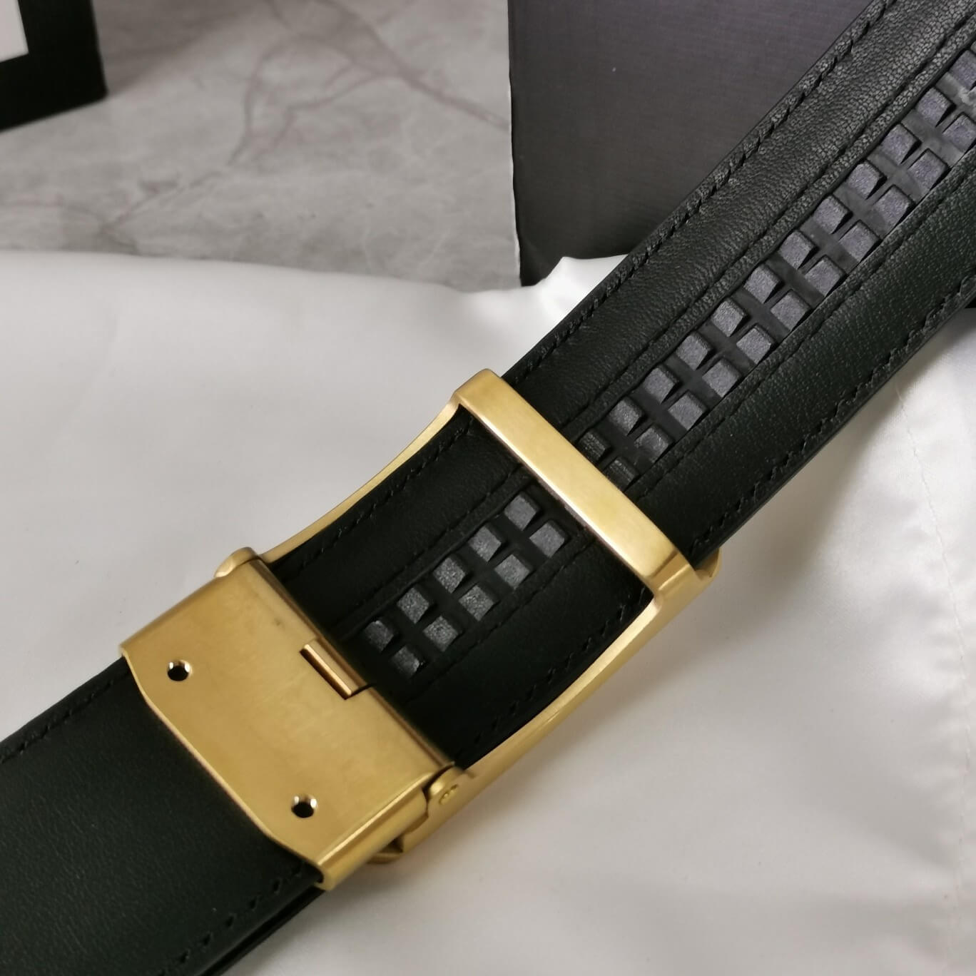 gu belt cowhide leather black gold buckle wide 3 4cm automatic buckle