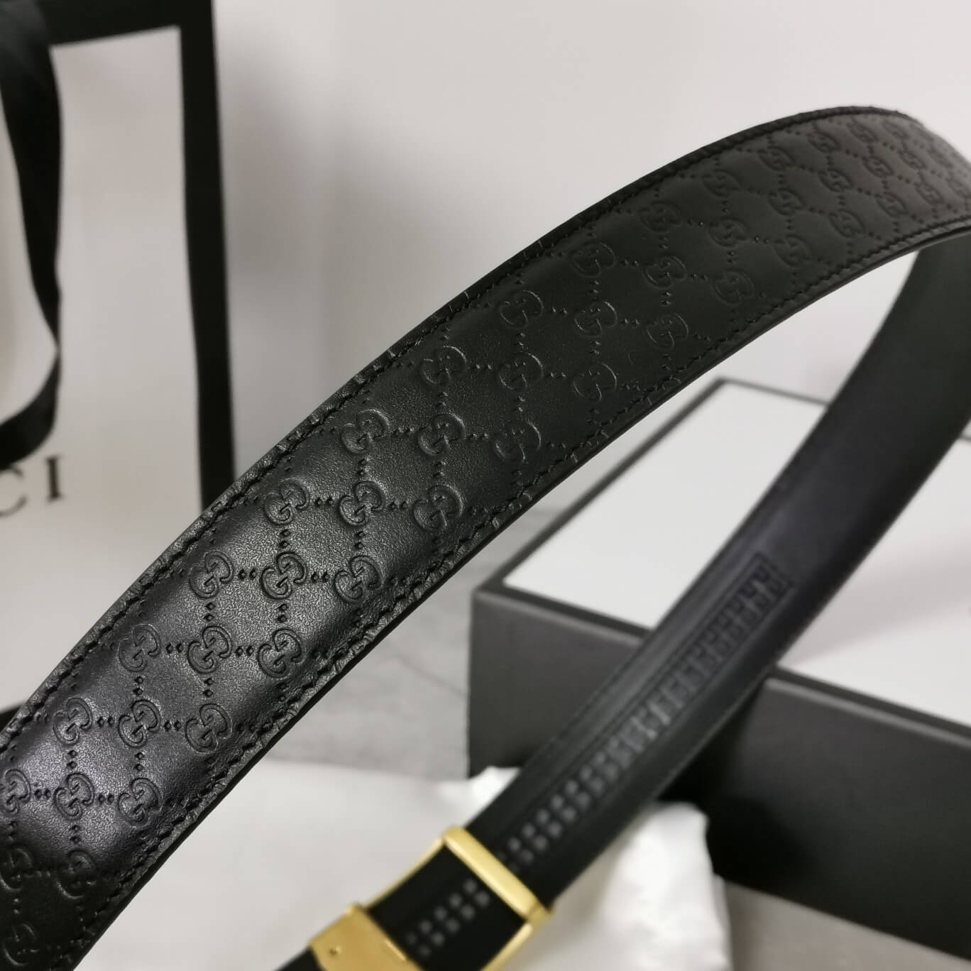 gu belt cowhide leather black gold buckle wide 3 4cm automatic buckle