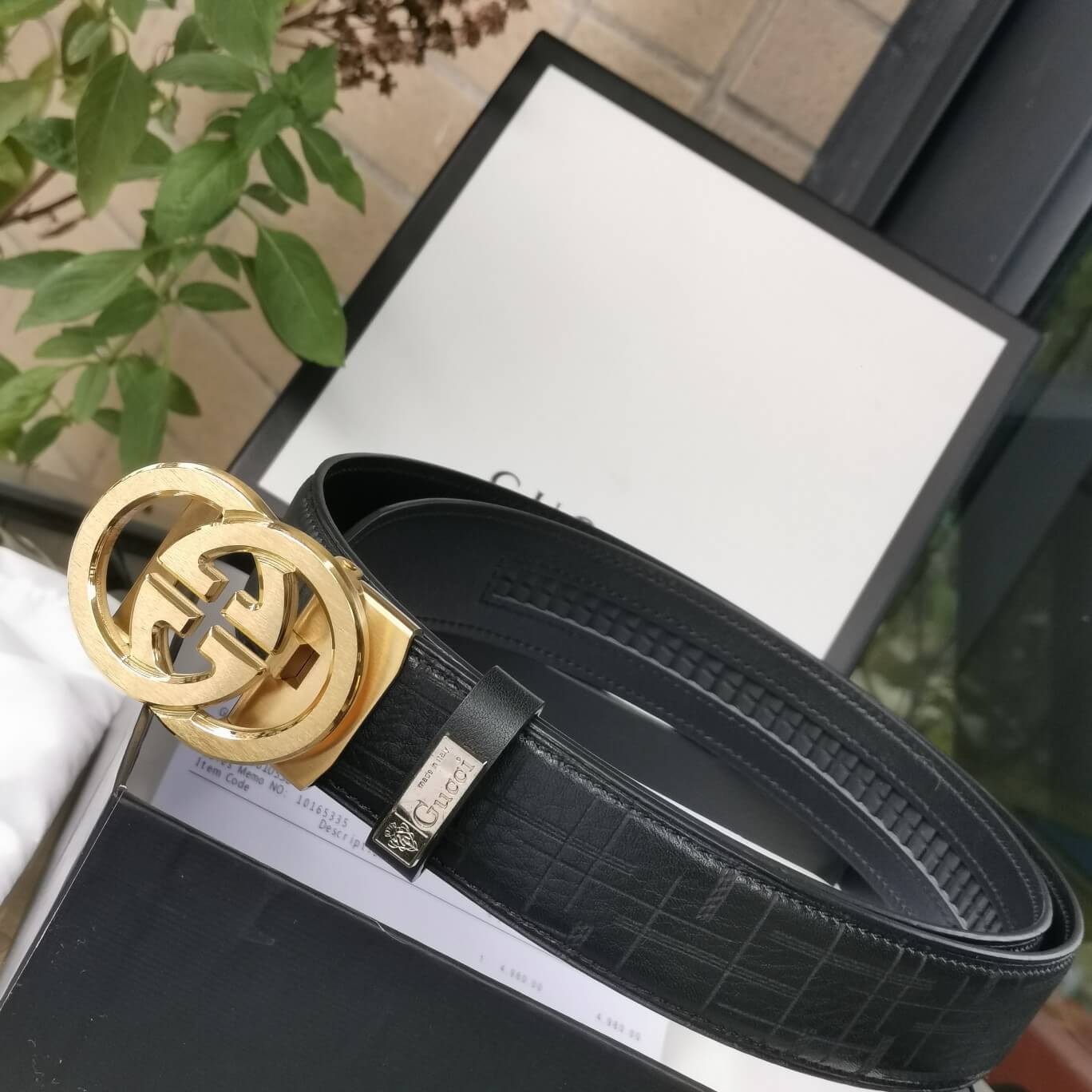 gu belt cowhide leather black gold buckle wide 3 5cm automatic buckle 3