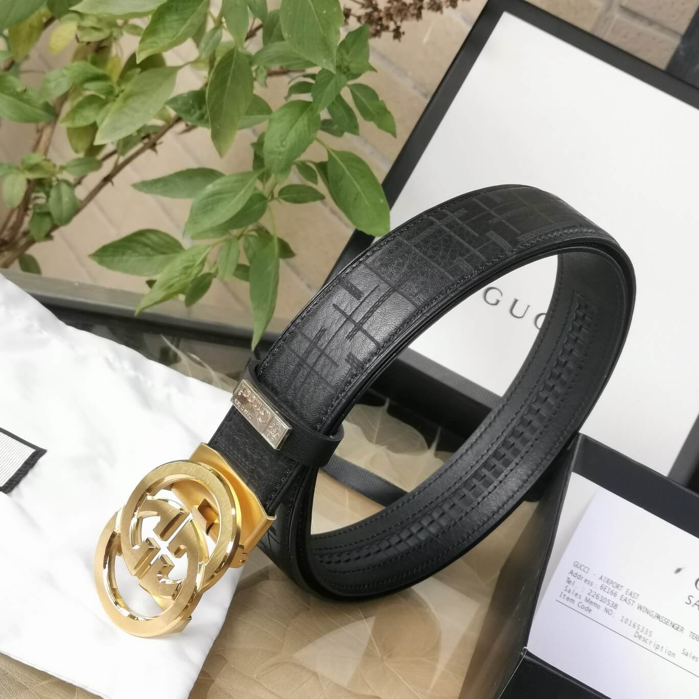 gu belt cowhide leather black gold buckle wide 3 5cm automatic buckle 3