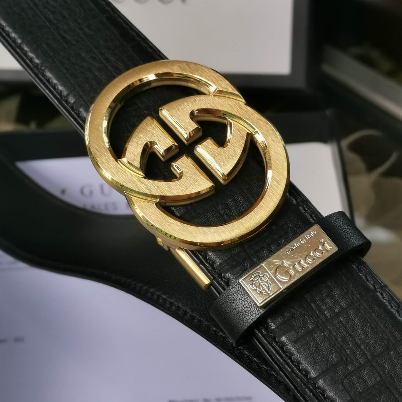 gu belt cowhide leather black gold buckle wide 3 5cm automatic buckle 3