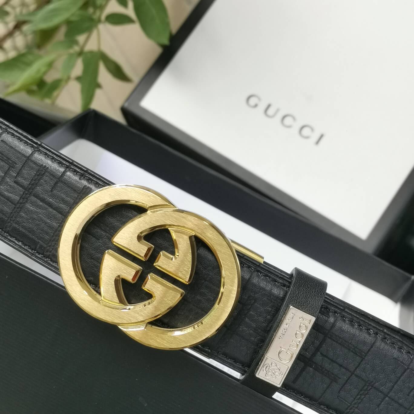gu belt cowhide leather black gold buckle wide 3 5cm automatic buckle 3