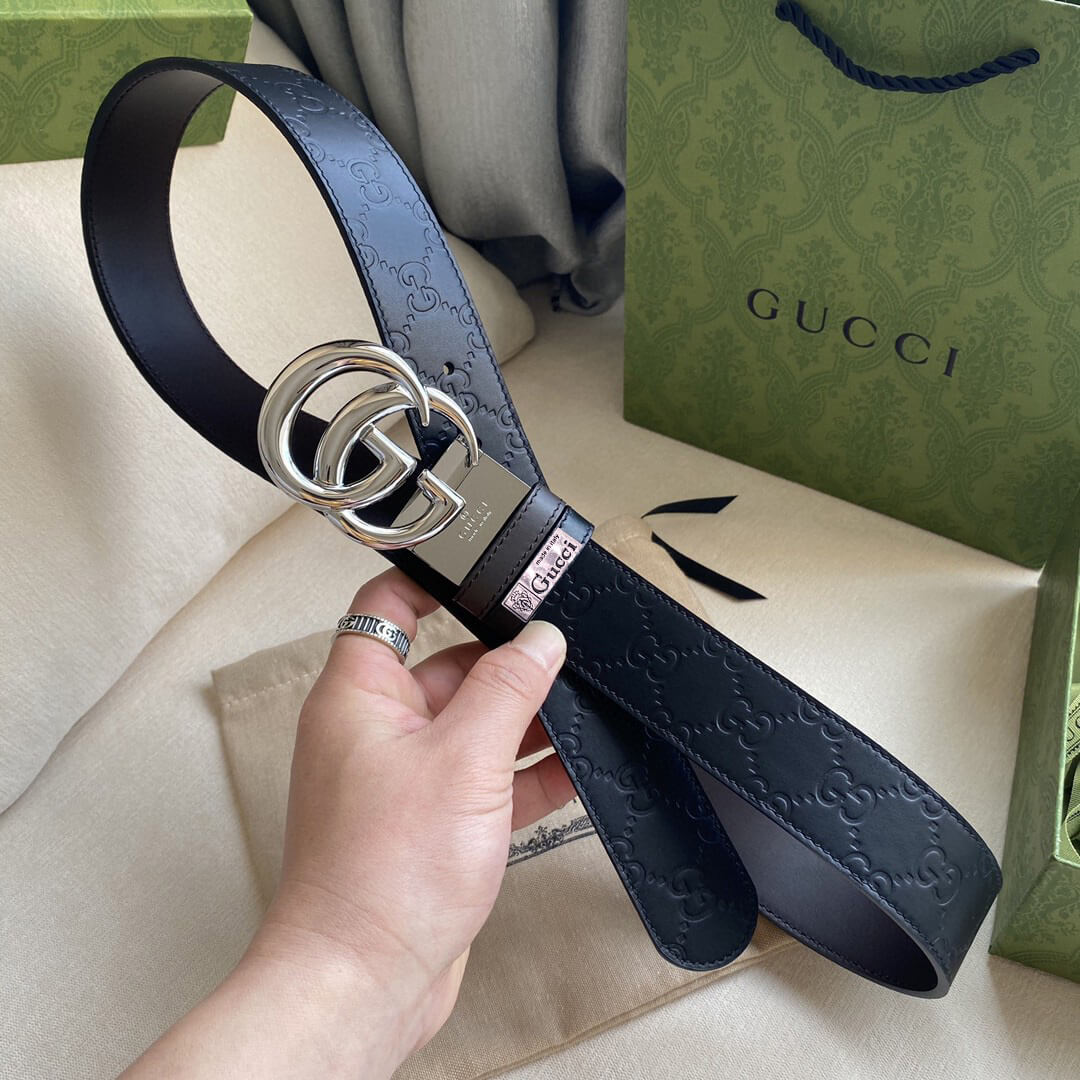gu belt cowhide leather black gold buckle wide 3 7cm