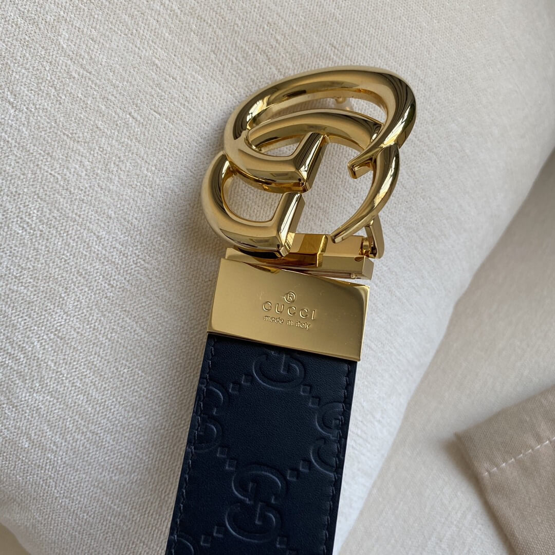 gu belt cowhide leather black gold buckle wide 3 7cm