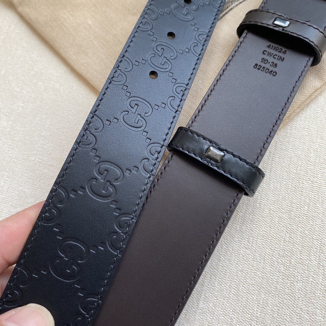 gu belt cowhide leather black gold buckle wide 3 7cm
