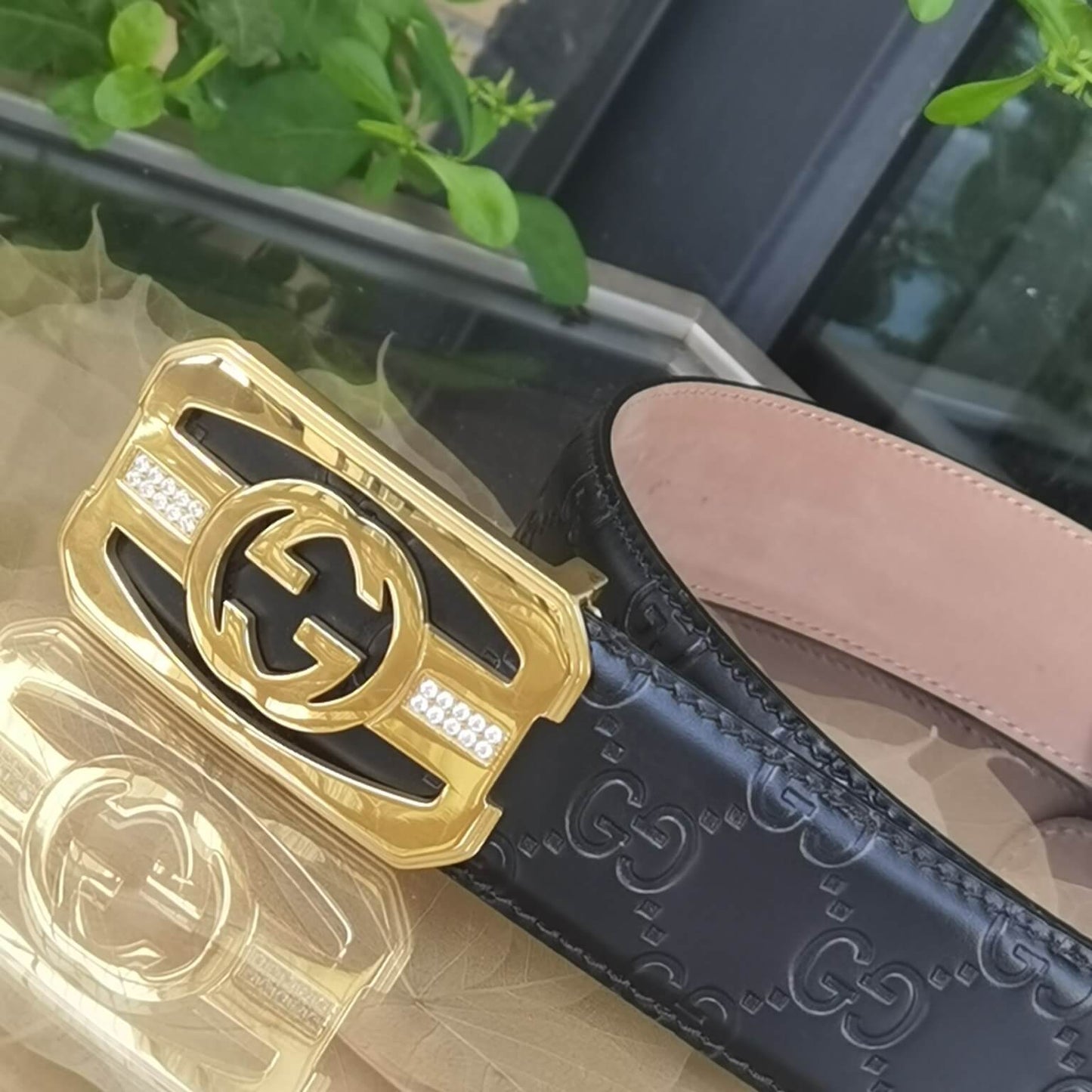 GC belt cowhide leather black gold buckle wide 3.8cm popular belt