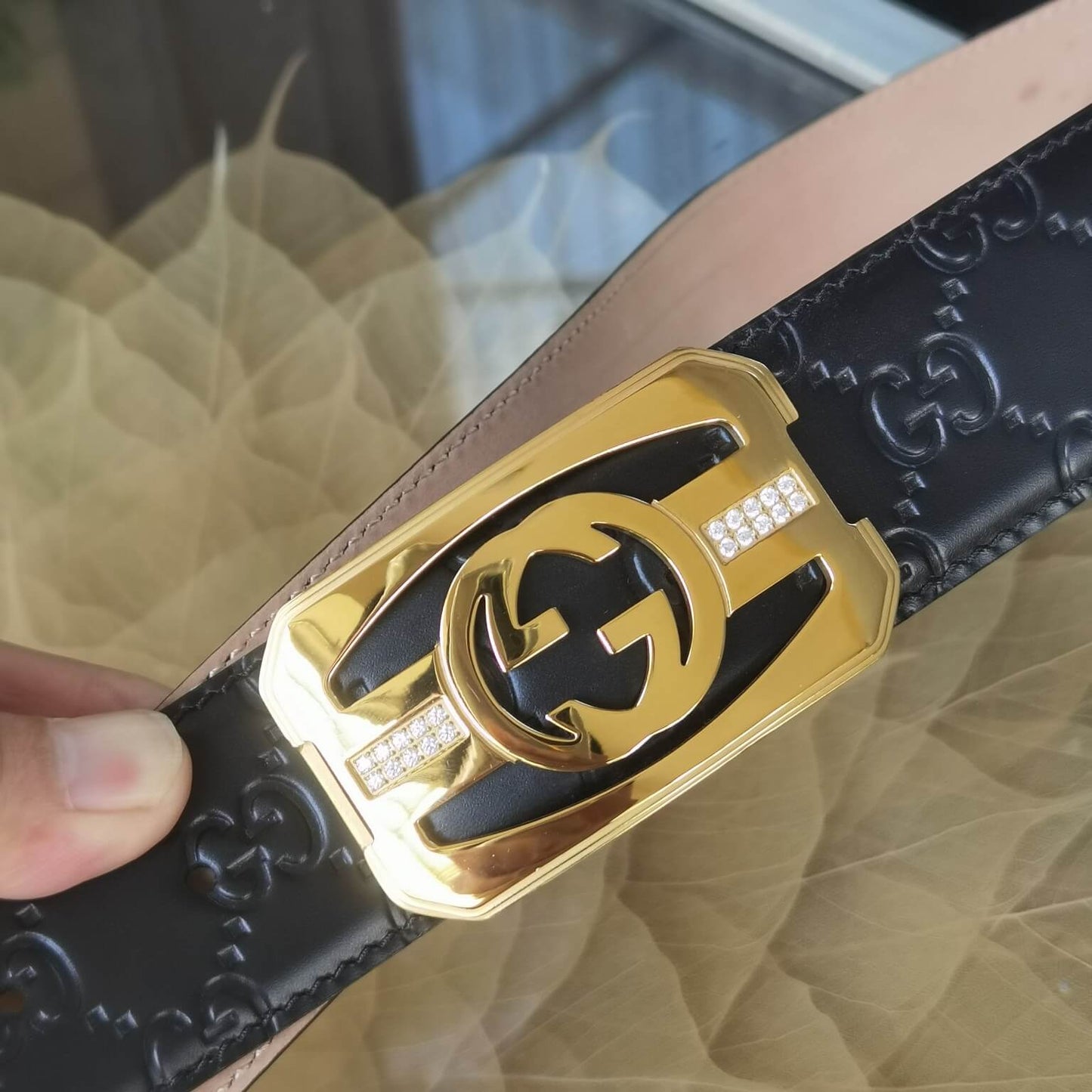 GC belt cowhide leather black gold buckle wide 3.8cm popular belt