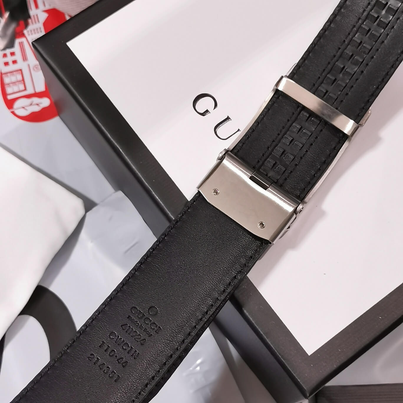 gu belt cowhide leather black silver buckle wide 3 5cm automatic buckle