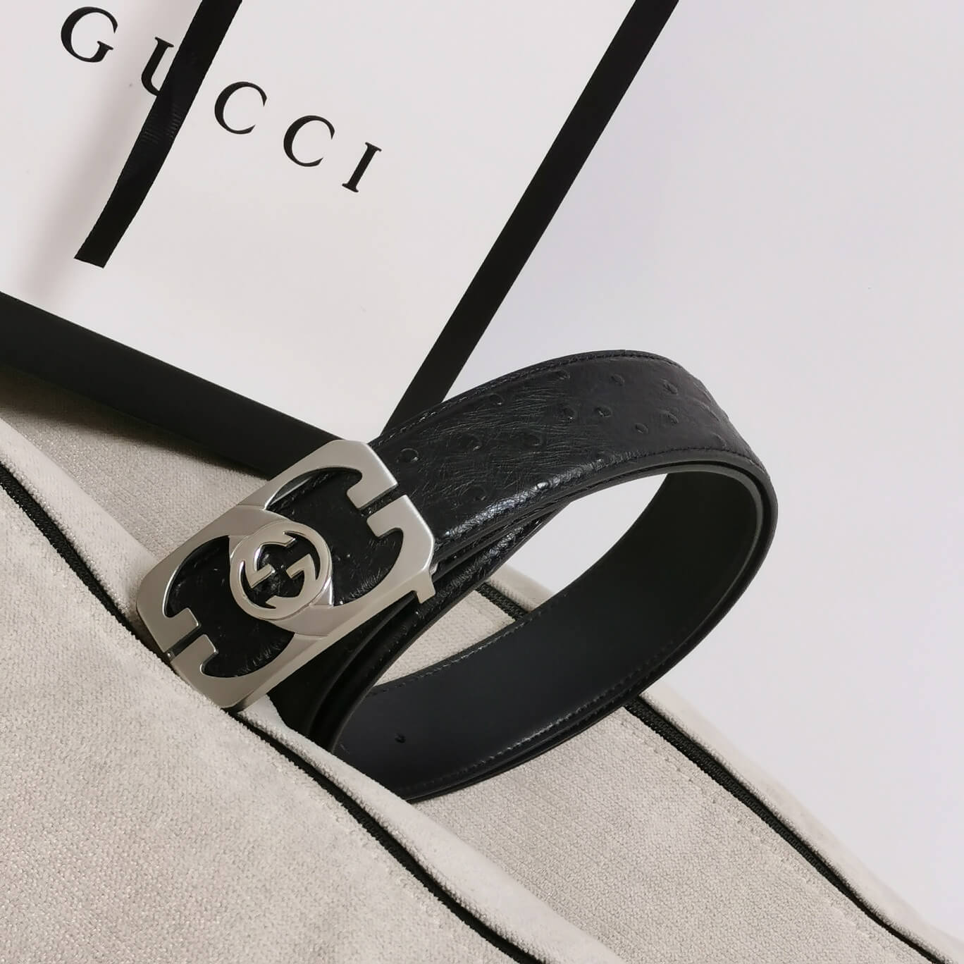 gu belt cowhide leather black silver buckle wide 3 5cm automatic buckle 1