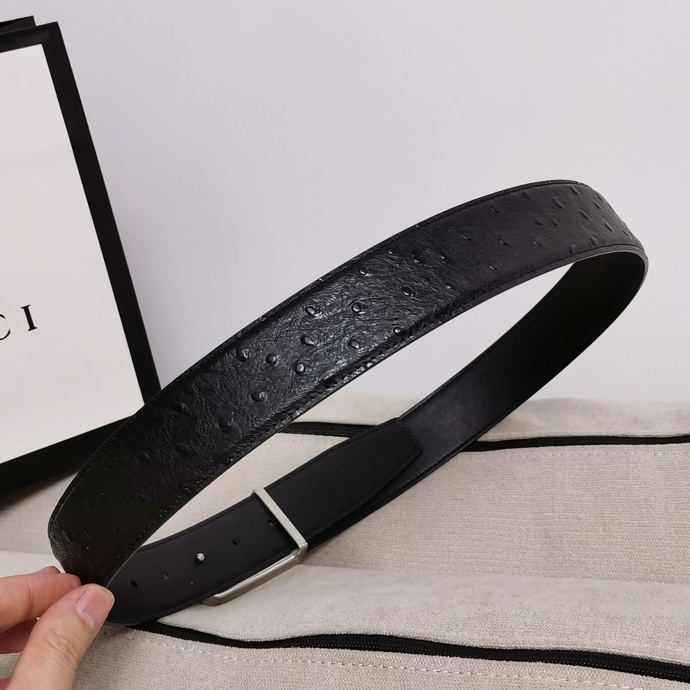 gu belt cowhide leather black silver buckle wide 3 5cm automatic buckle 1