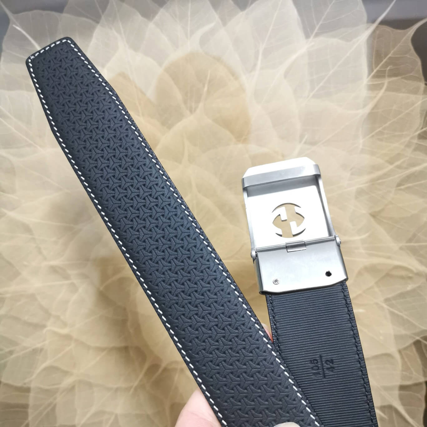 gu belt cowhide leather blue silver buckle wide 3 4cm automatic buckle
