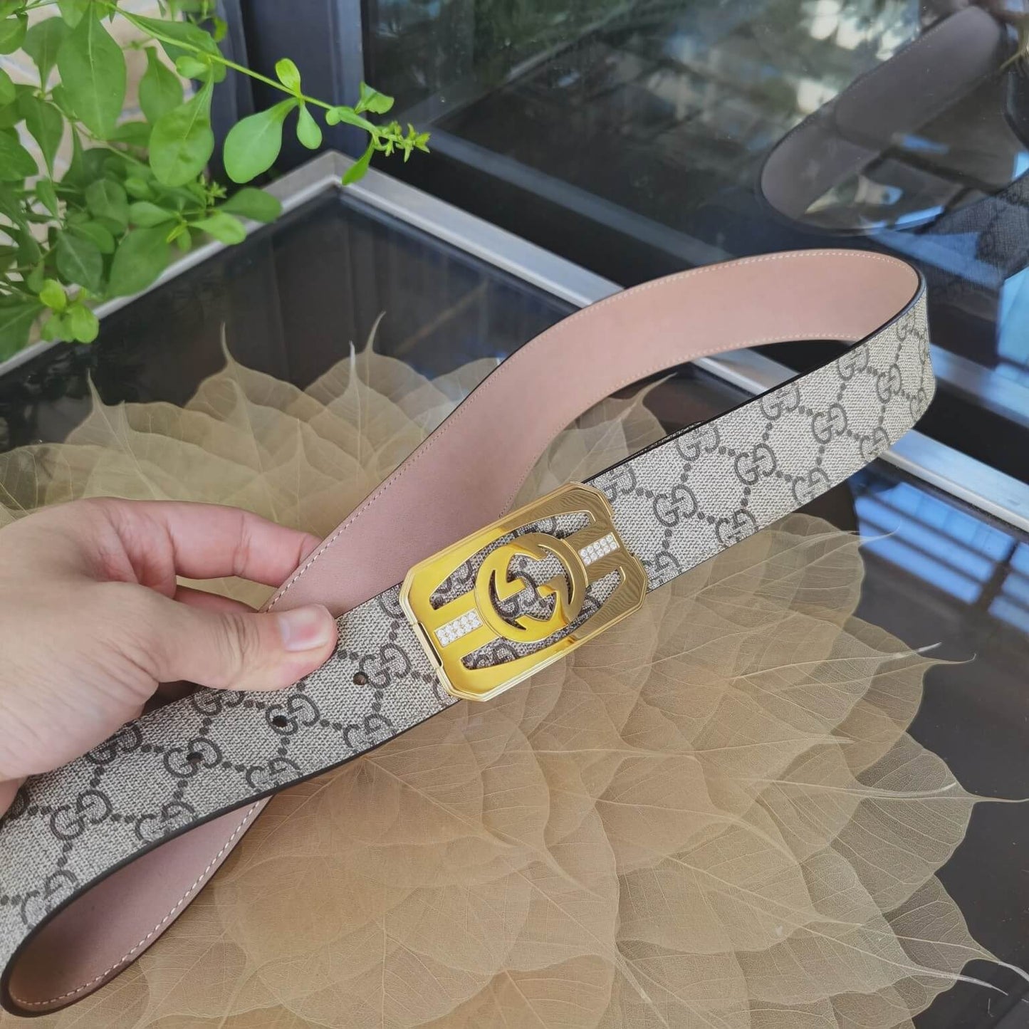 gu belt cowhide leather grey gold buckle wide 3 8cm popular belt