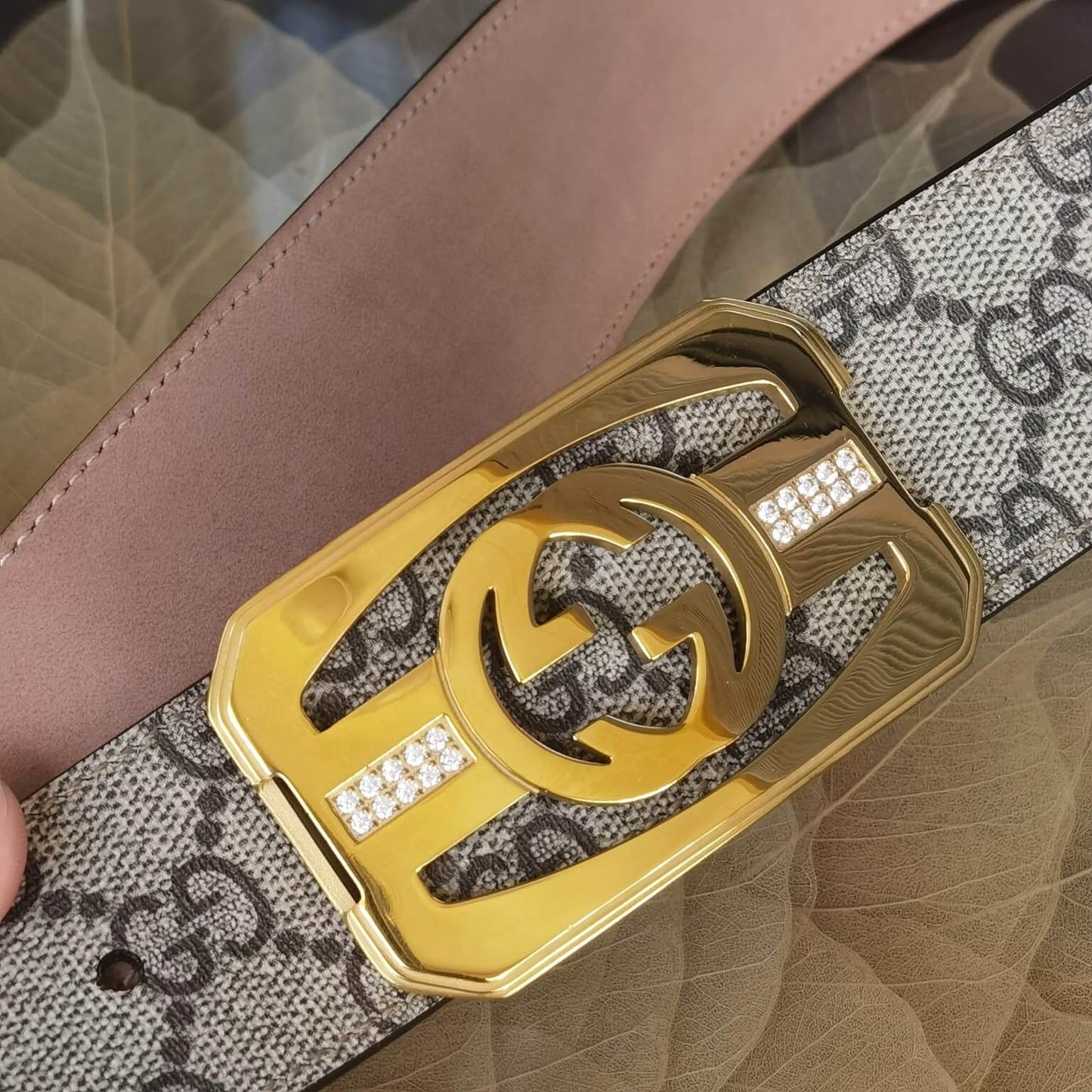 gu belt cowhide leather grey gold buckle wide 3 8cm popular belt