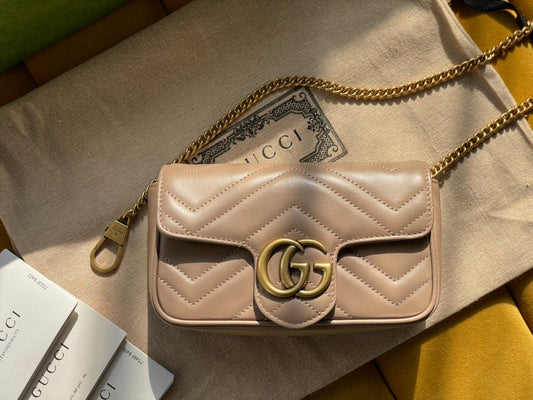 476433 dusty pink GG Marmont matelass¨¦ leather super mini bag