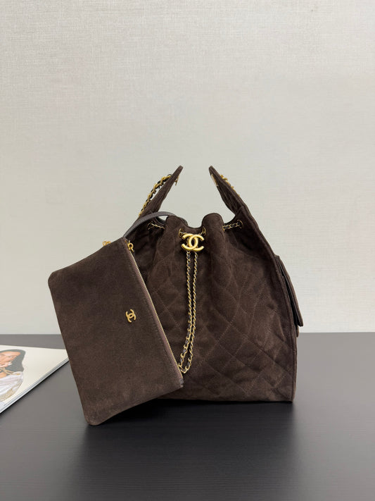 Chanel 25kHOBO Bag Dark Brown Suede Leather 40cm YL15930