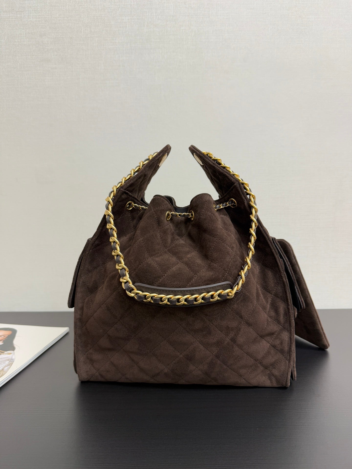 Chanel 25kHOBO Bag Dark Brown Suede Leather 40cm YL15930