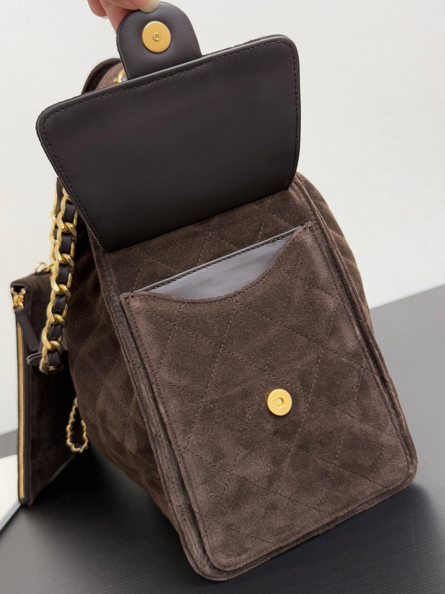 Chanel 25kHOBO Bag Dark Brown Suede Leather 40cm YL15930