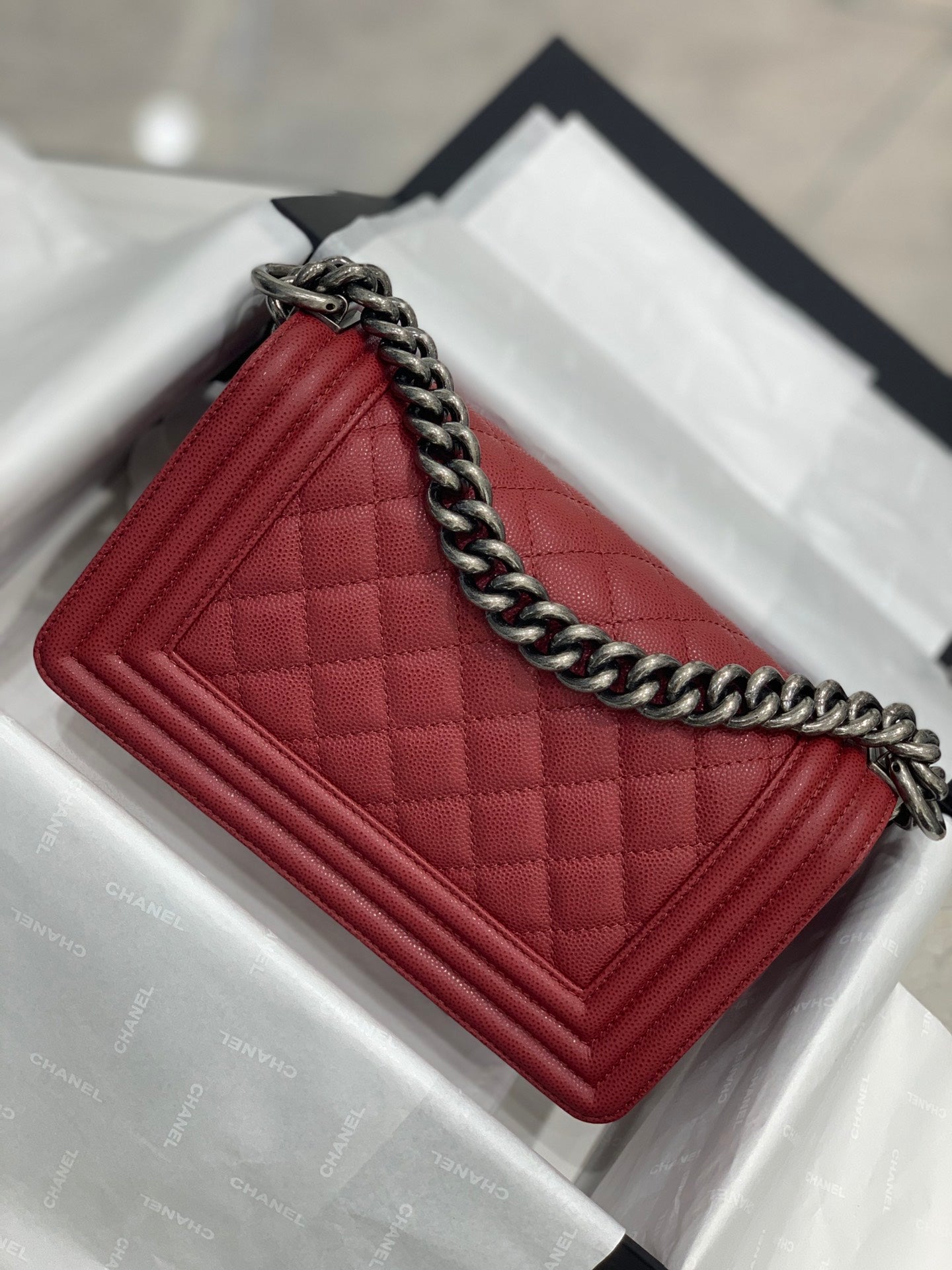 leboy 20cm small size maroon diamond lattice ancient silver french original haas small ball caviar cowhide