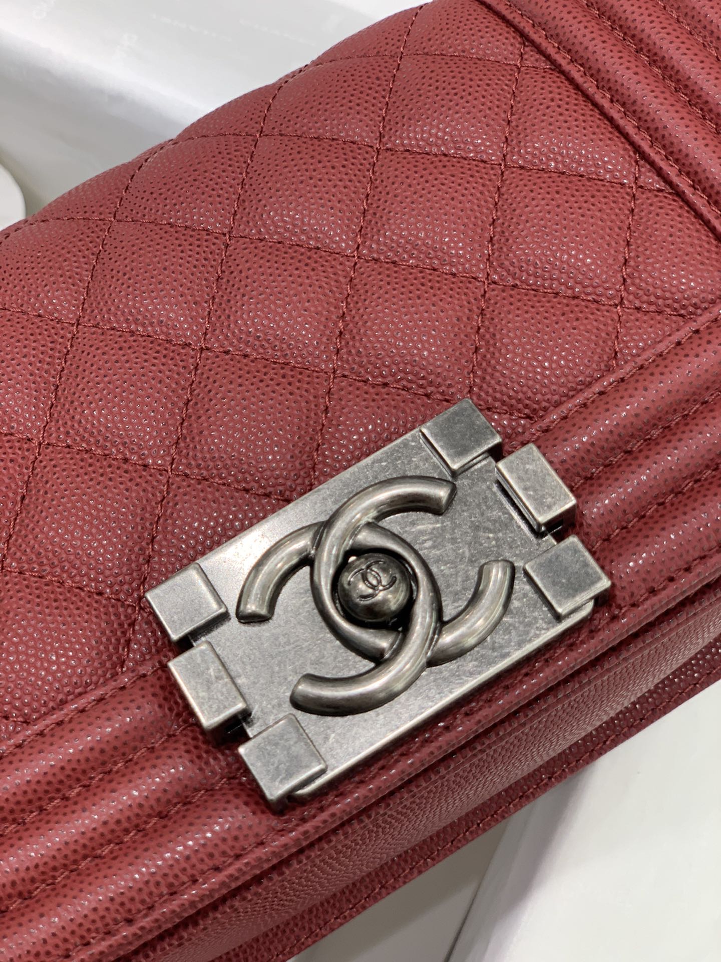 leboy 20cm small size maroon diamond lattice ancient silver french original haas small ball caviar cowhide